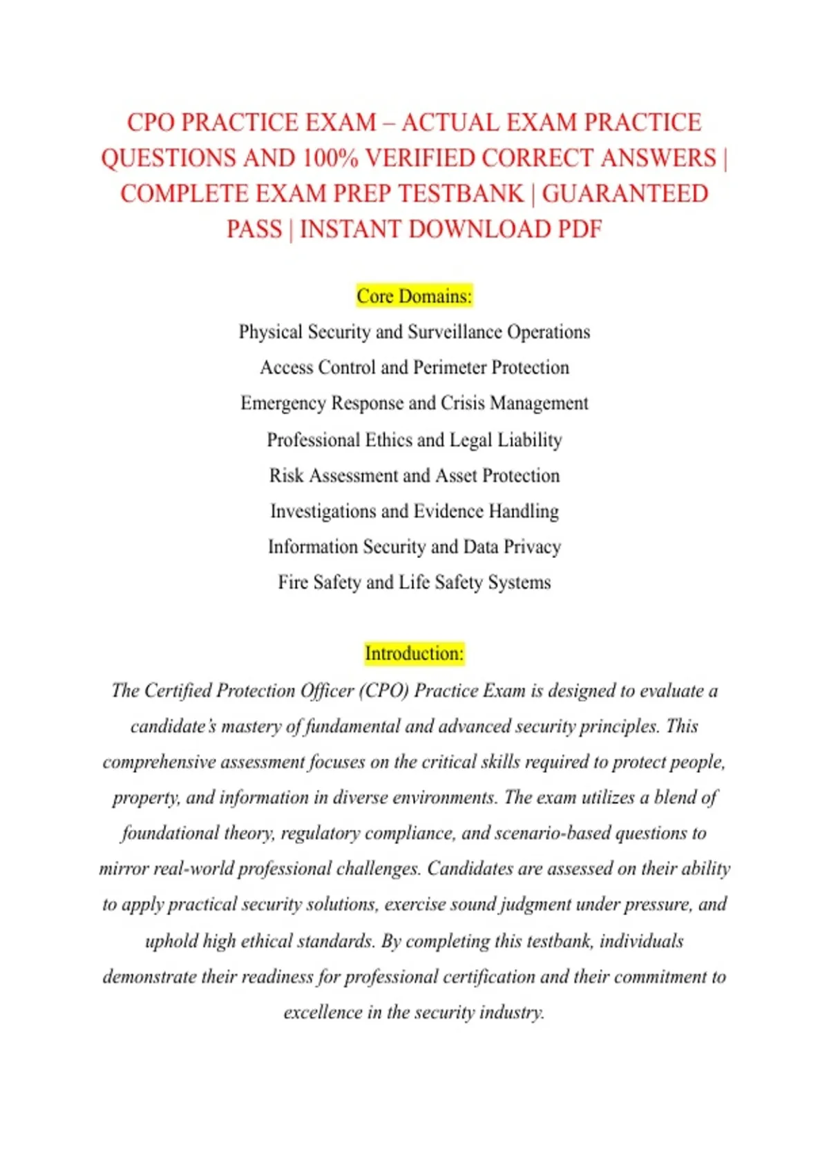 CPO PRACTICE EXAM – ACTUAL EXAM PRACTICE QUESTIONS AND 100% VERIFIED ...