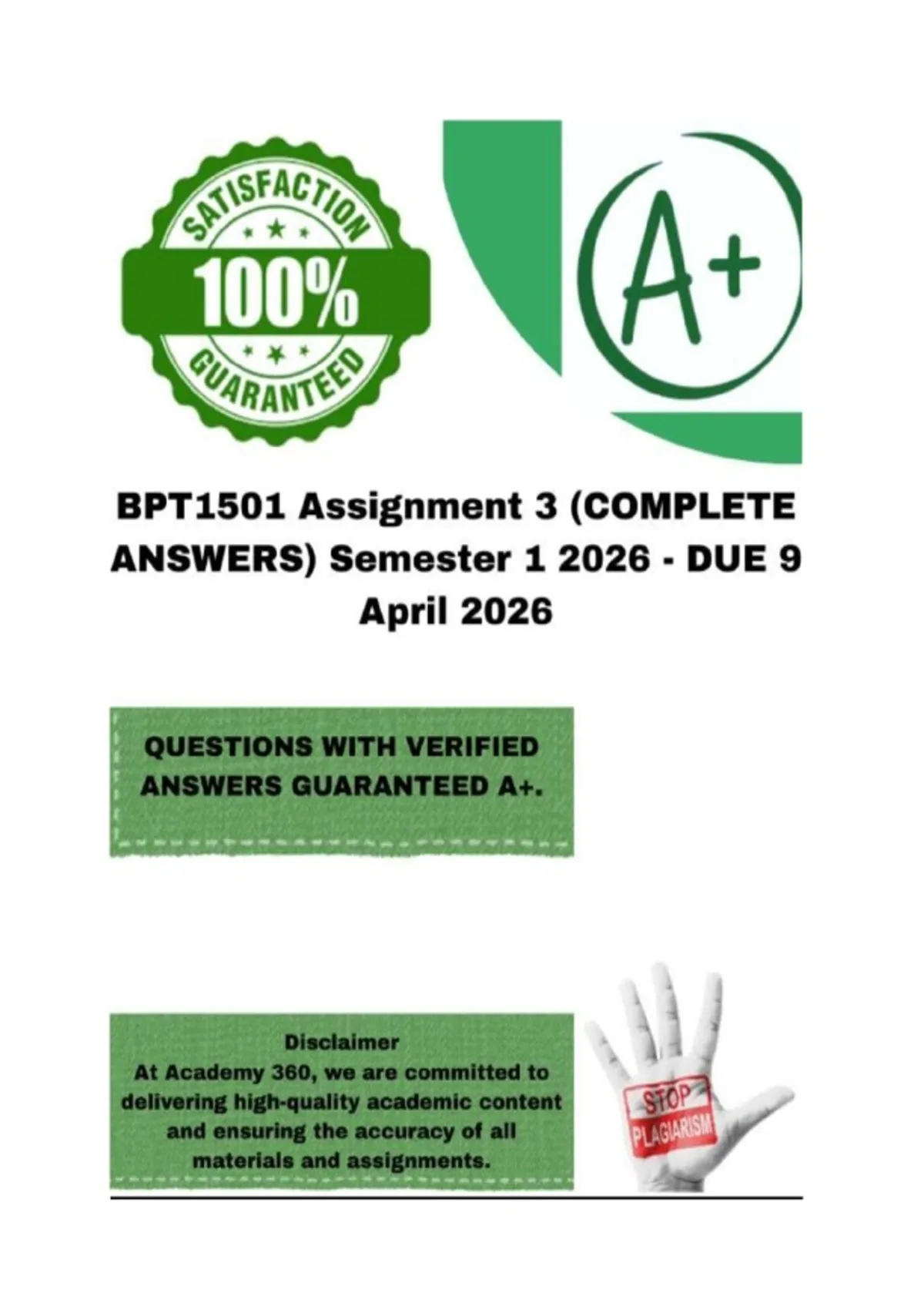 BPT1501 Assignment 3 (COMPLETE ANSWERS) Semester 1 2026 - DUE 9 April ...