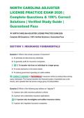 NORTH CAROLINA ADJUSTER LICENSE PRACTICE EXAM 2026 &vert; Complete Questions & 100&percnt; Correct Solutions &vert; Verified Study Guide &vert; Guaranteed Pass