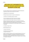 HESI BSN 225 FUNDAMENTALS IN  NURSING REVIEW QUESTIONS AND  ANSWERS EXAM 2026 