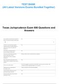 Texas Jurisprudence Exam 600 Questions and Answers 2025&sol; 2026 Comprehensive Medical Law Exam Prep Guide with Solutions