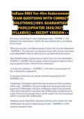 Indiana BMV For-Hire Endorsement  EXAM QUESTIONS WITH CORRECT  SOLUTIONS&vert;&vert;100&percnt; GUARANTEED  PASS&vert;&vert;UPDATED 2026&sol;2027  SYLLABUS&vert;&vert;<<RECENT VERSION>> 
