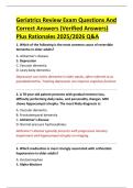 Geriatrics Review Exam Questions And  Correct Answers &lpar;Verified Answers&rpar;  Plus Rationales 2025&sol;2026 Q&A 