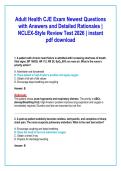 Adult Health CJE Exam Newest Questions  with Answers and Detailed Rationales &vert;  NCLEX-Style Review Test 2026 &vert; instant  pdf download 