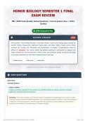 Honor Biology Semester 1 Final Exam Review 95&plus; &lpar;2026 Exam Bundle&rpar; Solved Questions   Correct Answer Keys   100&percnt; Verified
