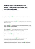HemoDialysis Bonnet actual  Exam complete questions and  correct answers 