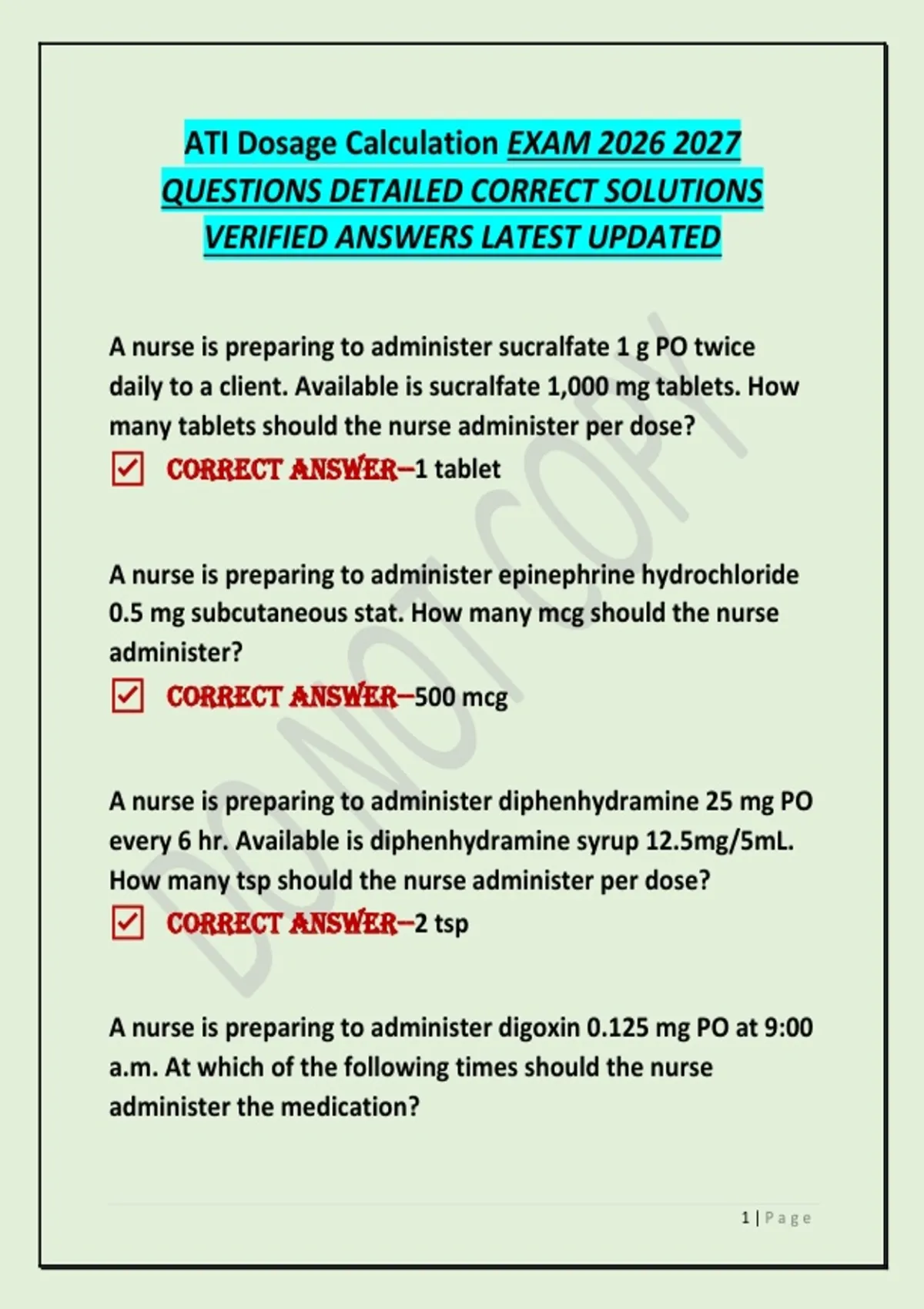 ATI Dosage Calculation EXAM QUESTIONS DETAILED CORRECT SOLUTIONS ...