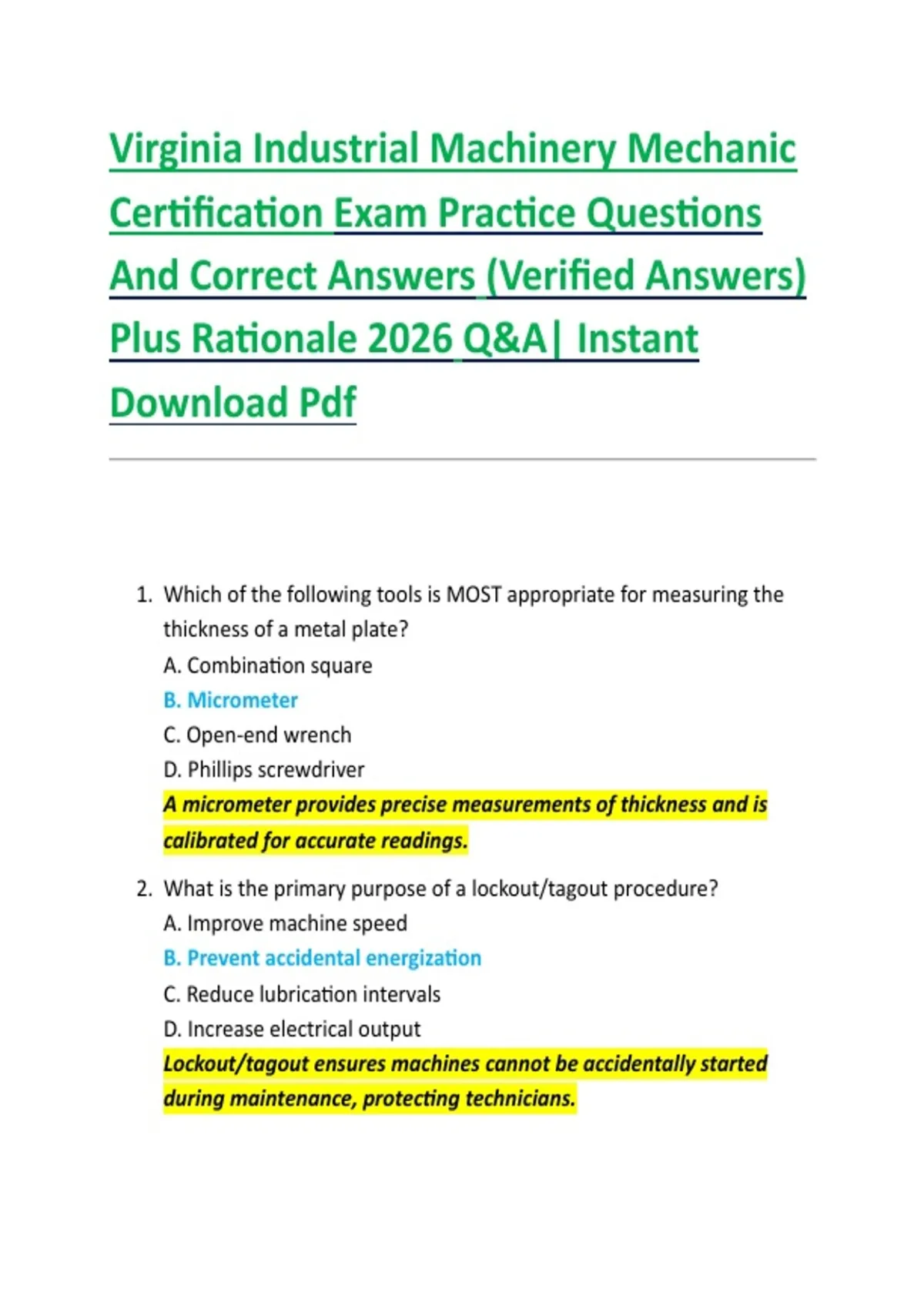Manufacturing Math Test Sample Questions Virginia Industrial Machinery Mechanic Certification Exam Practice ...
