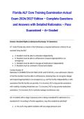 Florida ALF Core Training Examination Actual Exam 2026&sol;2027 Edition &ndash; Complete Questions and Answers with Detailed Rationales &ndash; Pass Guaranteed &ndash; A&plus; Graded