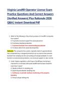 Virginia Landfill Operator License Exam  Practice Questions And Correct Answers  &lpar;Verified Answers&rpar; Plus Rationale 2026  Q&A&vert; Instant Download Pdf 