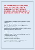 TN JURISPRUDENCE LATEST EXAM  2026 WITH 120 QUESTIONS AND  CORRECT ANSWERS &vert; ALREADY  GRADED A&plus; &vert; GUARANTEED PASS &vert; TN  JURISPRUDENCE FINAL UPDATE 2026 