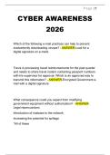 CYBER AWARENESS  2026 QUESTIONS WITH CORRECT ANSWERS 2026&sol;2027