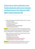 Virginia Nurse Aide Certification Exam  Practice Questions And Correct Answers  &lpar;Verified Answers&rpar; Plus Rationale 2026  Q&A&vert; Instant Download Pdf  