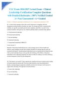 CLC Exam 2026&sol;2027 Actual Exam - Clinical Leadership Certification Complete Questions with Detailed Rationales &vert; 100&percnt; Verified Graded A&plus; Pass Guaranteed - A&plus; Graded