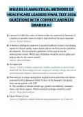 WGU D514 ANALYTICAL METHODS OF HEALTHCARE LEADERS FINAL TEST 2026 QUESTIONS WITH CORRECT ANSWERS GRADED A&plus;