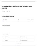 8th Grade Math Questions and Answers 100&percnt; SOLVED