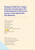 Management Skills Final - Rutgers University &vert; Complete Exam with Verified Questions & 100&percnt; Correct Answers &vert; Latest Update 2026 &vert; 2027 &lpar;Rated A&plus;&rpar;