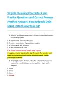 Virginia Plumbing Contractor Exam  Practice Questions And Correct Answers  &lpar;Verified Answers&rpar; Plus Rationale 2026  Q&A&vert; Instant Download Pdf  