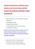 Database Administrator Certification Exam  Questions and Correct Answers &lpar;Verified  Answers&rpar; Plus Rationales 2026 Q&A &vert; Instant  Download Pdf 