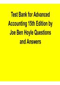 Advanced Accounting 15th Edition Test Bank Hoyle 2025&sol; 2026 Comprehensive Questions and Verified Answers Exam Prep Resource