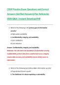 CISSP Practice Exam Questions and Correct  Answers &lpar;Verified Answers&rpar; Plus Rationales  2026 Q&A &vert; Instant Download Pdf