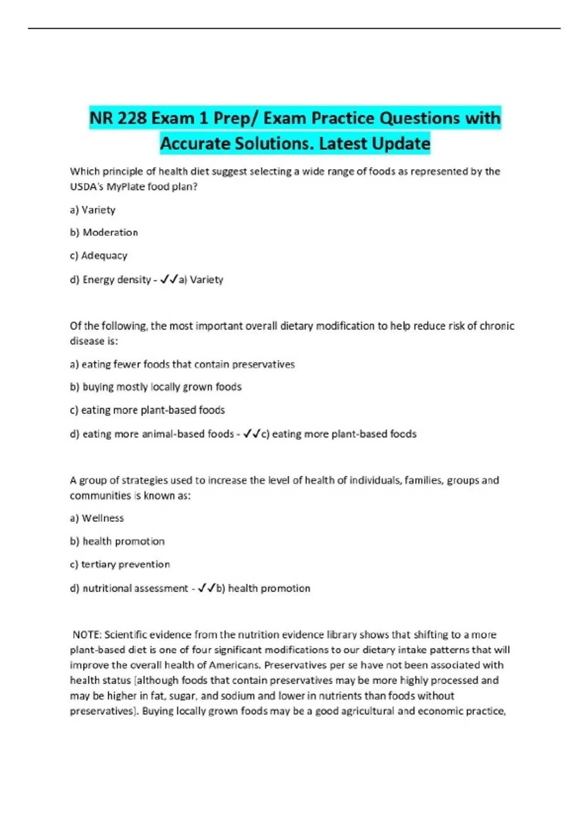 NR 228 Exam 1 Prep/ Exam Practice Questions with Accurate Solutions ...