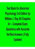 Abnormal Psychology 3rd Edition Test Bank William J Ray 2025&sol; 2026 All Chapters Comprehensive Exam Prep Questions and Verified Answers
