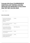 Colorado NHA Exam COMPREHENSIVE QUESTIONS AND VERIFIED ANSWERS &lpar;DETAILED & ELABORATED&rpar; ACTUAL EXAM 2026 TEST 100&percnt; SOLVED 2026&excl;&excl;