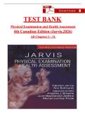 Test Bank for Physical Examination and Health Assessment&comma; 4th Canadian Edition &lpar;Jarvis&comma; 2026&rpar;