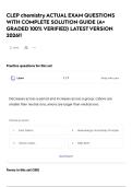 CLEP chemistry ACTUAL EXAM QUESTIONS WITH COMPLETE SOLUTION GUIDE &lpar;A&plus; GRADED 100&percnt; VERIFIED&rpar; LATEST VERSION 2026&excl;&excl;