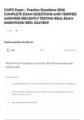 CMFO Exam - Practice Questions 2026 COMPLETE EXAM QUESTIONS AND VERIFIED ANSWERS &vert;RECENTLY TESTING REAL EXAM QUESTIONS&vert; 100&percnt; SOLVED&excl;&excl;
