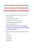 Insurance Adjuster Exam Practice Questions  and Correct Answers &lpar;Verified Answers&rpar; Plus  Rationales 2026 Q&A &vert; Instant Download Pdf