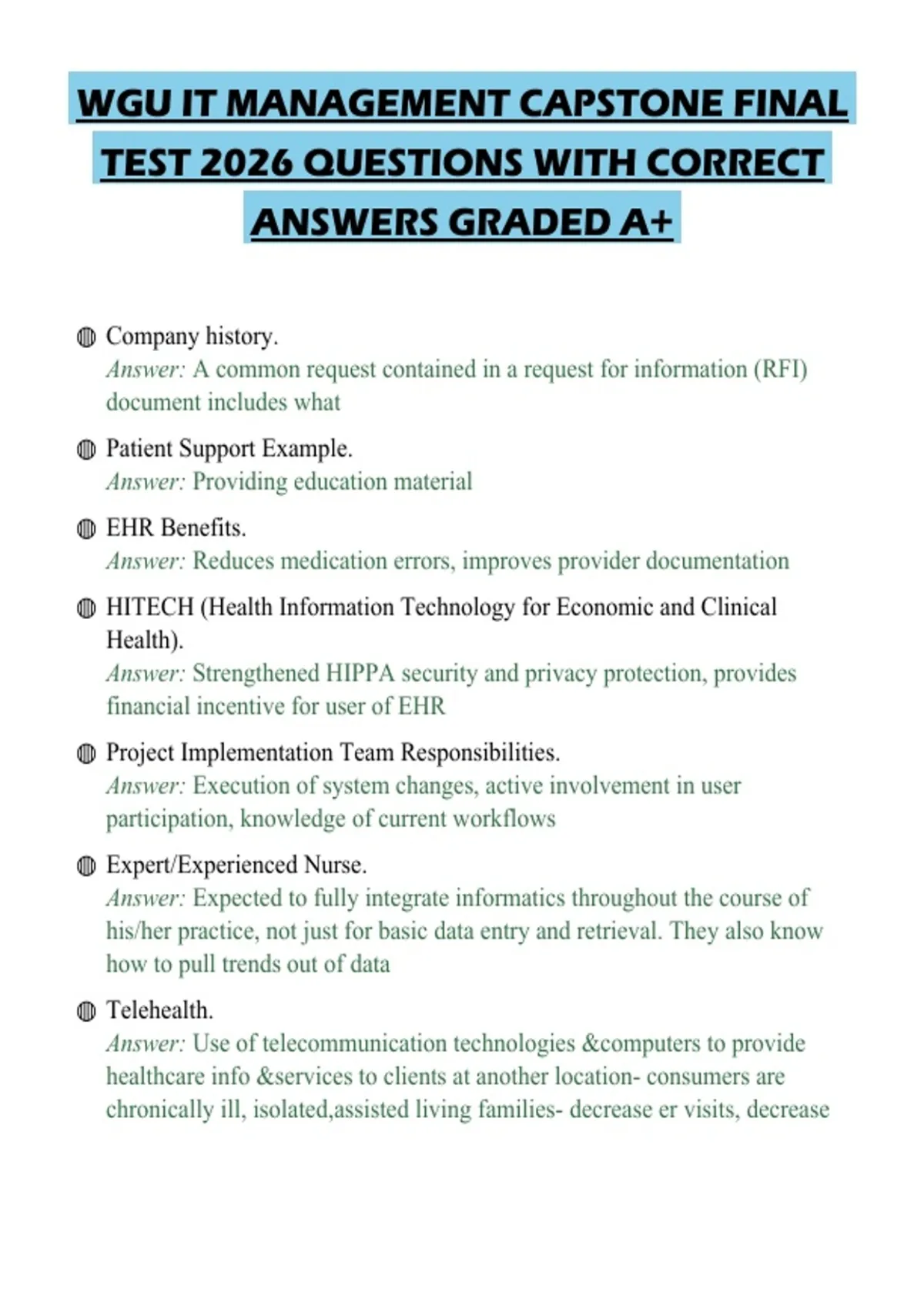 WGU IT MANAGEMENT CAPSTONE FINAL TEST 2026 QUESTIONS WITH CORRECT ...
