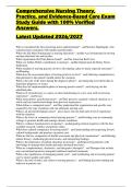 Comprehensive Nursing Theory&comma;  Practice&comma; and Evidence-Based Care  Exam Study Guide with 100&percnt; Verified  Answers&period;  Latest Updated 2026&sol;2027
