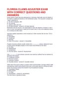 FLORIDA CLAIMS ADJUSTER EXAM WITH CORRECT QUESTIONS AND ANSWERS
