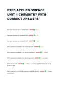 BTEC APPLIED SCIENCE  UNIT 1 CHEMISTRY WITH  CORRECT ANSWERS 