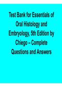 Essentials of Oral Histology and Embryology 5th Edition Test Bank Chiego 2025&sol; 2026 Comprehensive Exam Prep Questions and Verified Answers
