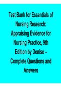 Essentials of Nursing Research Appraising Evidence for Nursing Practice 9th Edition Test Bank Polit Beck 2025&sol; 2026 Comprehensive Exam Prep Questions and Verified Answers