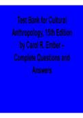 Cultural Anthropology 15th Edition Test Bank Ember 2025&sol; 2026 Comprehensive Questions and Verified Answers Exam Prep Resource