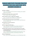 HAWAII SUBSTITUTE TEACHER PRACTICE EXAMINATION 2026 QUESTIONS WITH ANSWERS GRADED A&plus;