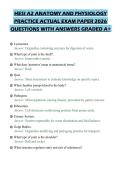 HESI A2 ANATOMY AND PHYSIOLOGY PRACTICE ACTUAL EXAM PAPER 2026 QUESTIONS WITH ANSWERS GRADED A&plus;