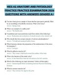 HESI A2 ANATOMY AND PHYSIOLOGY PRACTICE PRACTICE EXAMINATION 2026 QUESTIONS WITH ANSWERS GRADED A&plus;