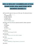 HESI A2 BIOLOGY CHAMBERLAIN ACTUAL EXAM PAPER 2026 QUESTIONS WITH ANSWERS GRADED A&plus;