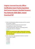 Virginia Unarmed Security Officer  Certification Exam Practice Questions  And Correct Answers &lpar;Verified Answers&rpar;  Plus Rationale 2026 Q&A&vert; Instant  Download Pdf  