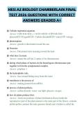 HESI A2 BIOLOGY CHAMBERLAIN FINAL TEST 2026 QUESTIONS WITH CORRECT ANSWERS GRADED A&plus;