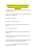 Residential Contractor Tennessee Questions and Correct Answers 2026&sol;2027