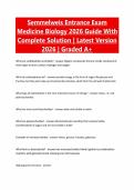Semmelweis Entrance Exam Medicine Biology 2026 Guide With Complete Solution &vert; Latest Version 2026 &vert; Graded A&plus;