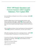 PSYC 395 Study Questions and Correct Answers with Complete Solutions &vert; New Update 2026