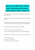 AQA A-Level BIOLOGY &lpar;7402&sol;1&rpar; Paper Questions and Answers &vert; Latest Update 2026 &vert; Graded A&plus;