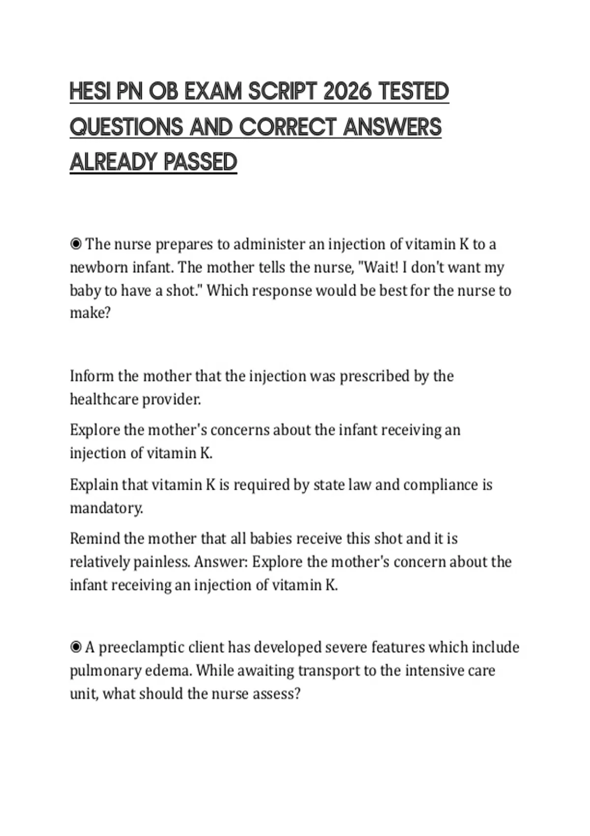HESI PN OB FINAL PAPER 2026 COMPLETE QUESTIONS AND ANSWERS FULL ...